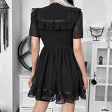 Harajuku Grunge Mall Goth Black Chiffon Dresses Y2K Kawaii Ruffles Mini Dress For Women Vestidos Gothic Emo Alt