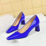 Zingj Fashion Simple High With Thick With Shallow Square Head Bright Patent Leather Commuting Versatile Women's Shoes Single