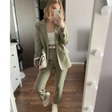 Women Blazer And Guard Pants Sets Two Pieces OL Single Breasted Jacket Formal Suit Pleated Trousers Spring Autumn