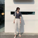 Zingj Waist Jeans Female 2024 New Autumn Thin Model Versatile Show Thin Loose Straight Tube Nine Points Trend White Pants-Outfit