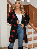 Sweater For Women's Casual Halloween Pumpkin Head With Long Coat Knitted