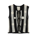 New Black-And-White Splicing Belt Knitted Casual Loose Vest In