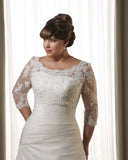 Appliques Wedding Jackets Crystal Beaded Lace Bridal Boleros Wraps 3/4 Long Sleeve Boat Neck