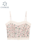 New Floral Print Suspender Top Women 2022 Sexy Bodycon Crop Tops Y2K Vintage Sleeveless Off Shoulder Casual Cute