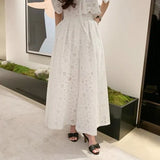 Zingj Chic Niche Temperament V Neck Hollow Lace Embroidered Jacket Women High Waist Pressure Pleated Skirt Two Sets Of