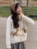 Aesthetic Streetwear Cartoon Knitted Hooded Cardigan Fashion Casual Women Zipper Coats Japanese Sweet All Match Loose