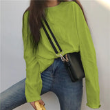 Sleeve T-shirts Women Spring Solid Long-style Loose Simple Ins All-match Casual Girls Tops Trendy Stylish Ulzzang Daily