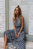 Women Maxi Party Dresses female sleeveless vestidos Elegant Beach Polka Dot Dress Floor Length Evening Club Dress Ladies