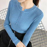 Zingj And Winter Design Round Collar Leaky Clavicle Knitted Bottomed Shirt A Slim Short Pit Striped Thin Sweater Button