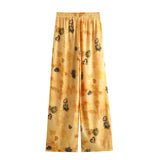 Spring Satin Printed Shirt 8241035 Casual Pants