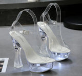 Square Heels Glowing Sandals Women Summer LED Flowers Transparent High Heels Shining Platform Thick Heel Ladies Banquet