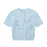 New Embroidered Slim Short-Sleeved Round-Neck Knitted Coat