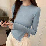 Collar Solid Color Forked Long-Sleeved Blouse Autumn And Winter New Spicy Girls Short Style Slim Irregular Long-Sleeved