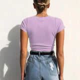 V Neck Cropped Tank Tops Women Drawstring Tie Up Front Camis Candy Colors Streetwear Slim Fit Ribbed Crop Top