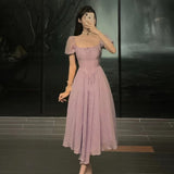 New Elegant Midi Dress For Women Solid One Piece A Line Femme Holiday Fashion Party Prom Clothing