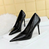 Zingj Fashion Sexy Skinny Heels With Shallow Pointed Patent Leather Snake Grain High