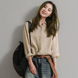 Women Tops White Blouse Fashion 2023 Vintage Cotton and Linen Office Shirt Loose Solid Long Sleeve Button Clothes