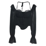 Girls Shoulder-Mounted Neck With Long-Sleeved Chindal Wooden Ear-Deared Shirt Short With Chest Cushion Top