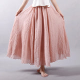 Linen Cotton Long Skirts Elastic Waist Pleated Maxi Skirts Beach Boho Vintage Summer Skirts Faldas