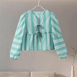 Striped Print Shorts Suit Women Lace Up Bow T-shirts High Waist Wide Leg Short Pant Sets 2024 Fashion Holiday Lady