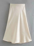Sale Solid Satin Elastic Waist Women A-Line Skirt Summer Female Slim