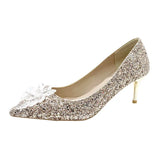 Zingj Crystal Silver Bride Shoes 2023 Autumn Tip Chinese Wedding Shoes Silver High Heels High Heels Heel