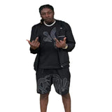 Aesthetics Male Gothic 2-Piece Hip-Hop Alphabet Print 0-Collar T-Shirt + Rope Wide Legs And