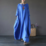 Women Long Maxi Dresses Plus Size White Red Large Loose Cotton Linen Dress Summer New Straight Vestodis Female