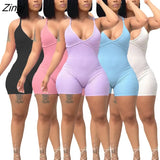 Women Jumpsuit Knit Ribbed Solid Color Streetwear Has Stretch Skinny Short Romper Women Jumpsuit
