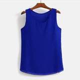 Korean Fashion Blouses Women White O-Neck Sleeveless Chiffon Vest Woman Tops Female Shirts 3XL Basic Solid Women