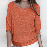 New Solid Color Round Knit Shirt Women Commuting Elegant Seven-Sleeve Top Air-Conditioning