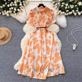 Zingj Familiar Style Minority Women's Dress 2024 Summer New Design Sensitive Wood Ear Waist Printing Elegant Long