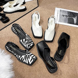Zingj New Style Head Cover Square Heel Sandals Comfortable Flat-Soled Fashionable Square Head Ma Lizhen Sandals 211-1-Outfit