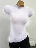 Collar T-shirt korean Transparent Short-sleeved Slim-fit Elastic Solid Inner Bottoming Shirt Sexy Big Chest