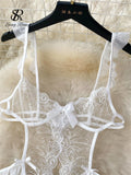 Summer Strap Sheer Sexy Bodysuits Ruffles Hotsweet Mesh Erotic Nightwear Fashion Embroidery Backless Sensual