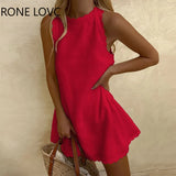 Women Chic Solid Tank Exquisite Lace Sleeveless A-line Party Sexy