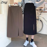 Skirts Women Korean Style Solid Ladies Design Temperament Autumn Feminino Side-slit All-match Leisure New College