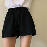 Shorts Solid Cotton Cozy Simple Casual Loose Hipsters Running Breathable All-match Streetwear Hot Teens Wide Leg