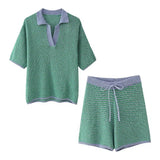 Spring Style Loose Knitted POLO Collar Blouse 6427041 Shorts