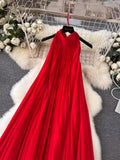Dress Women's Spring / Summer 2024 New Heavy Industry Pleated Chiffon Neck Beach Skirt Medium Length