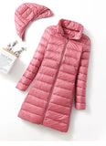 Korean Version Slim Light Down Jacket Female Long Slim Standing Collar Can Take Off The Hat Women's Large Size Coat Tide-Outfit