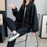 Zingj Casual Sports Suit Female 2024 Spring And Autumn New Pure Color All-Match Loose Skinny Pants Two Sets Of Female Tide-Outfit