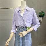 And Summer Solid Shirt Women's New Hong Kong Style Loose Long-Sleeved Coat Design Sense Of Small Folding Net Red