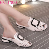 Women Slipper's 2021 Ladies Summer Slippers Shoes Women Low Heels Fashion Mules Summer Shoes Genuine Leather Large