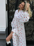 Zingj Print Dress Women 2024 Spring And Summer Stitching Long-Style Lantern Sleeve Cotton Dress