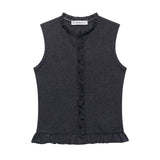 2025 New Women's Street Fashion Folding Decoration Sleeveless Knitting