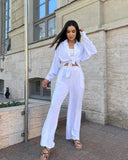 Zingj New Autumn Solid Color Lapel Long Sleeve Shirt Jacket Casual Pants