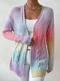 And Winter Sweater Women's Cardigan Coat Rainbow Tie-Dyed Mahjong Long-Sleeved