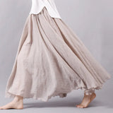 Linen Cotton Long Skirts Elastic Waist Pleated Maxi Skirts Beach Boho Vintage Summer Skirts Faldas