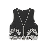 Summer Embroidered Short V-Collar Vest Embroidered Trousers